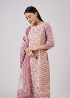 Pink Linen Kurta Set With Embellished Work