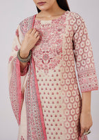 Pink Linen Kurta Set With Sequins Detailing