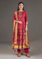 Pink Muslin Anarkali Set With Thread Work