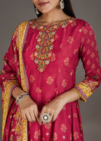 Pink Muslin Anarkali Set With Thread Work