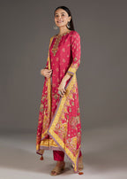 Pink Muslin Anarkali Set With Thread Work