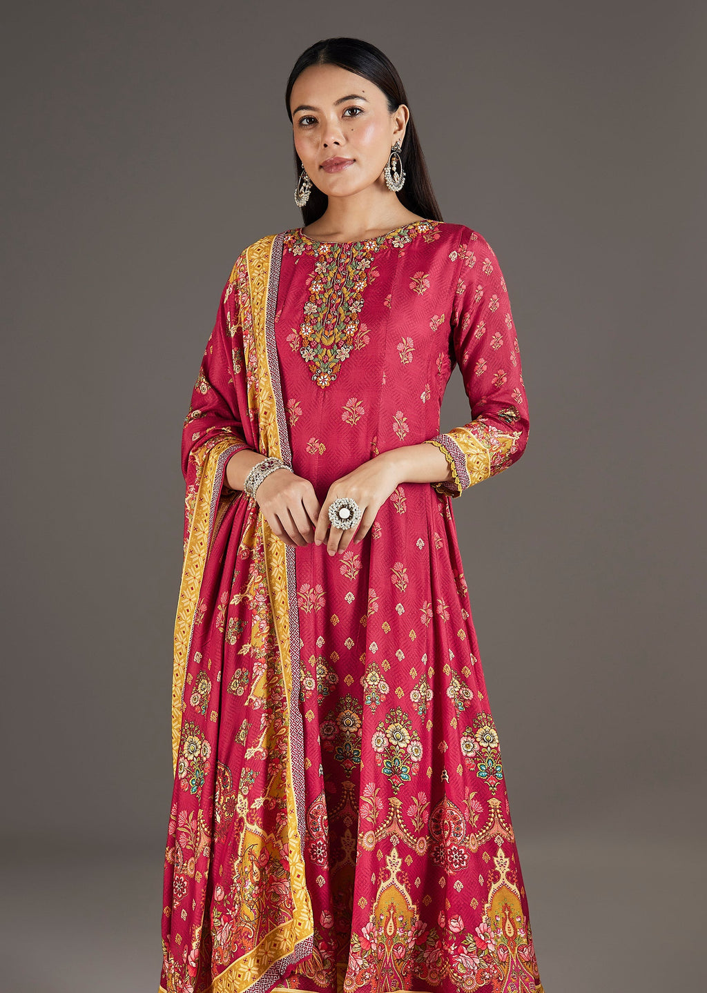 Pink Muslin Anarkali Set With Thread Work