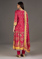Pink Muslin Anarkali Set With Thread Work