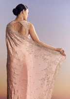 Pink Satin Saree With Scalloped Embroidery