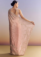 Pink Satin Saree With Scalloped Embroidery