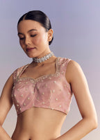 Pink Satin Saree With Scalloped Embroidery