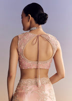 Pink Satin Saree With Scalloped Embroidery