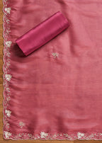 Pink Satin Unstitched Suit With Dupatta