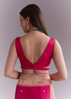 Pink Silk Muniya Paithani Saree With Multicolour Floral Motifs