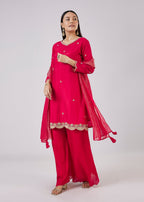 Pink Silk Palazzo Set With Zari And Sequins Work