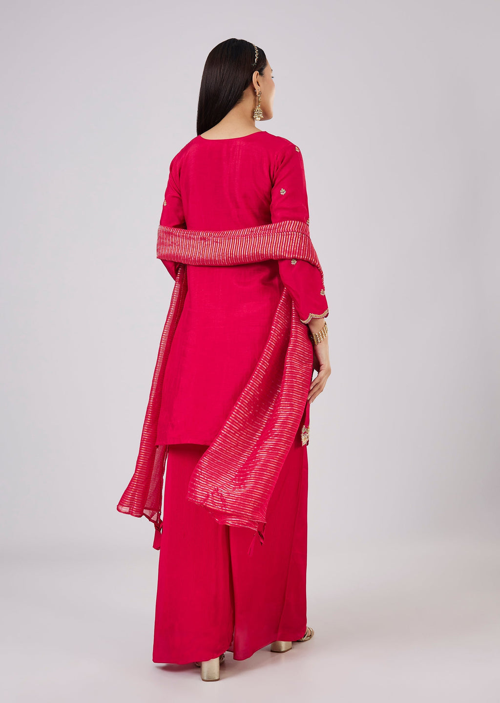 Pink Silk Palazzo Set With Zari And Sequins Work