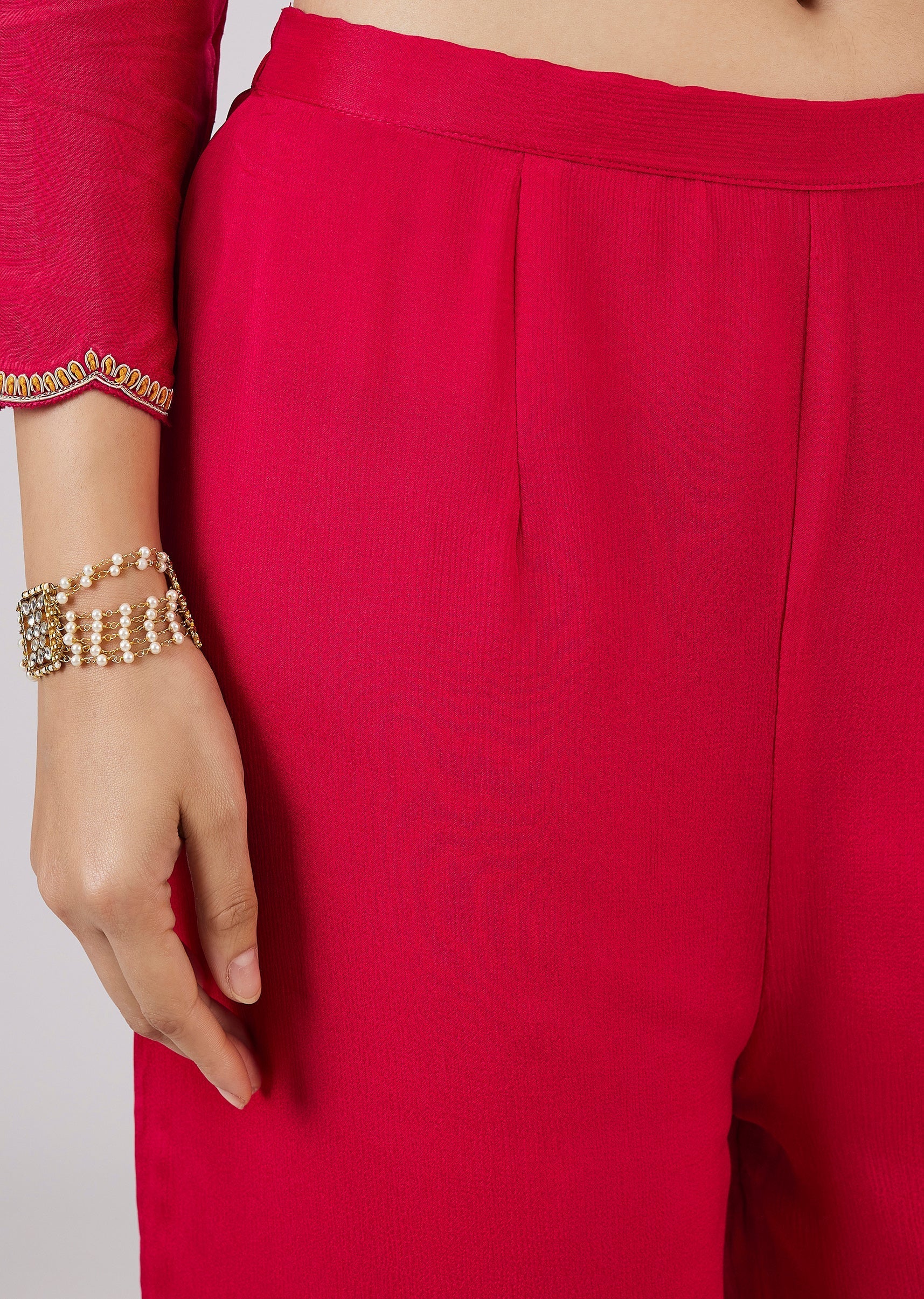 Pink Silk Palazzo Set With Zari And Sequins Work