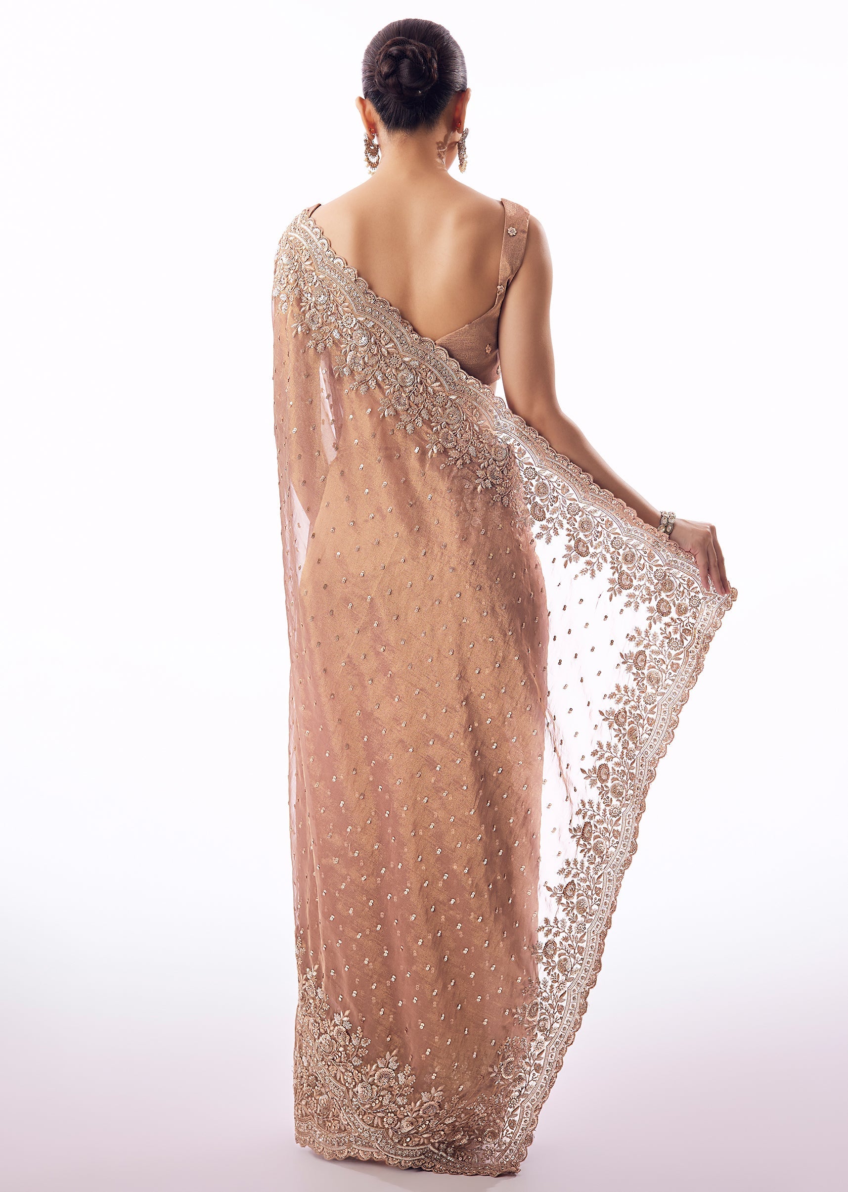 Pink Tissue Saree With Heavy Sequin And Cutdana Embroidered Border