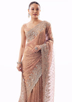 Pink Tissue Saree With Heavy Sequin And Cutdana Embroidered Border