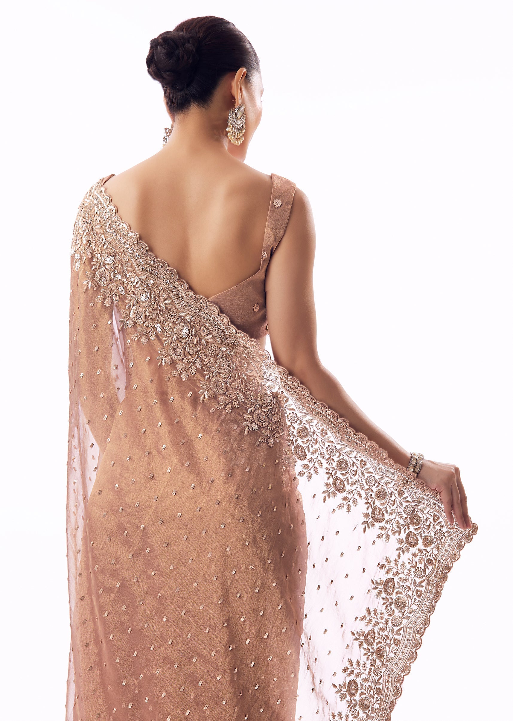 Pink Tissue Saree With Heavy Sequin And Cutdana Embroidered Border