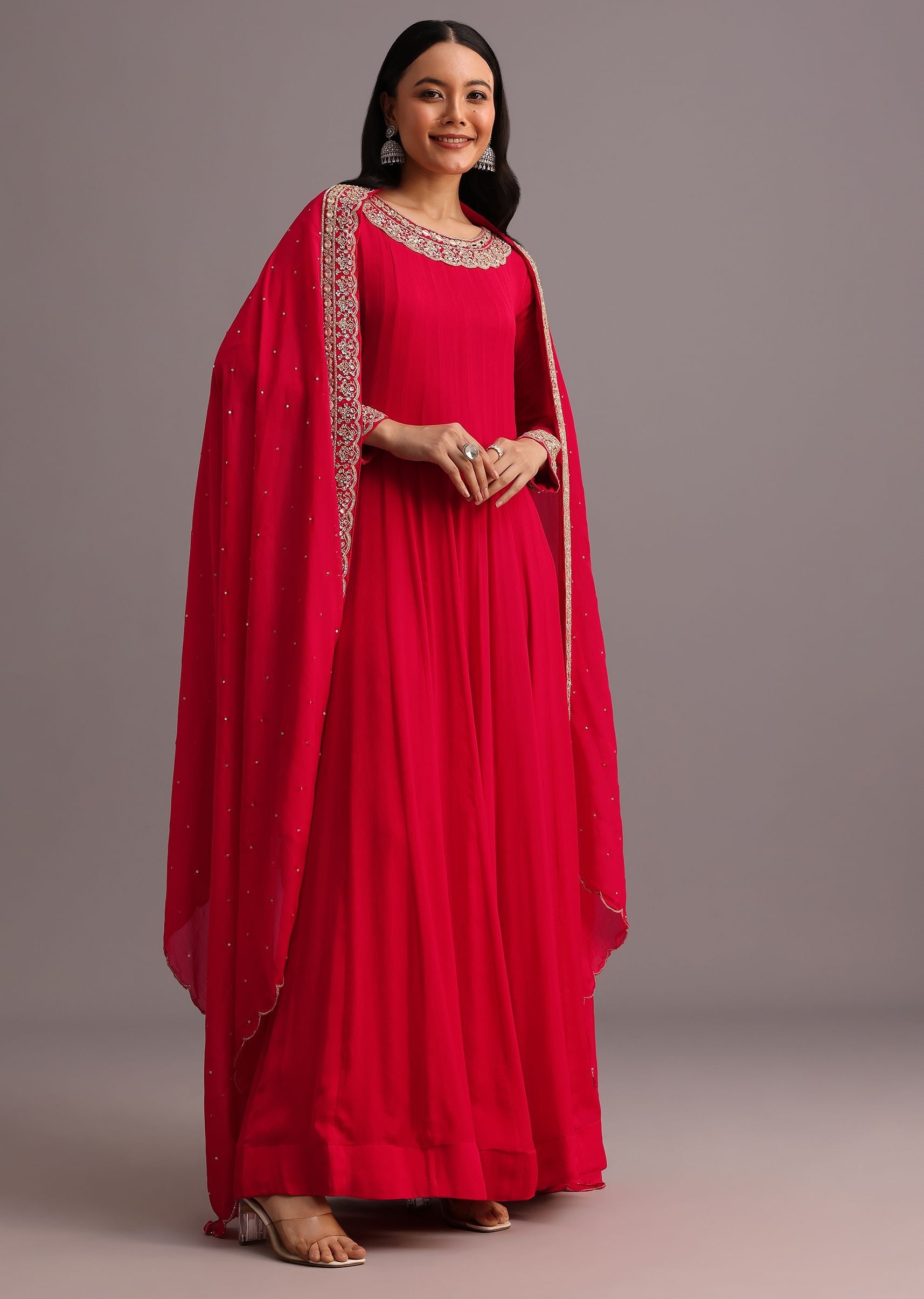 Pink Embroidered Anarkali Suit With Dupatta