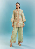 Pista Green Floral Co-ord Set With Cut Dana And Sequins Work