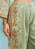 Pista Green Floral Co-ord Set With Cut Dana And Sequins Work