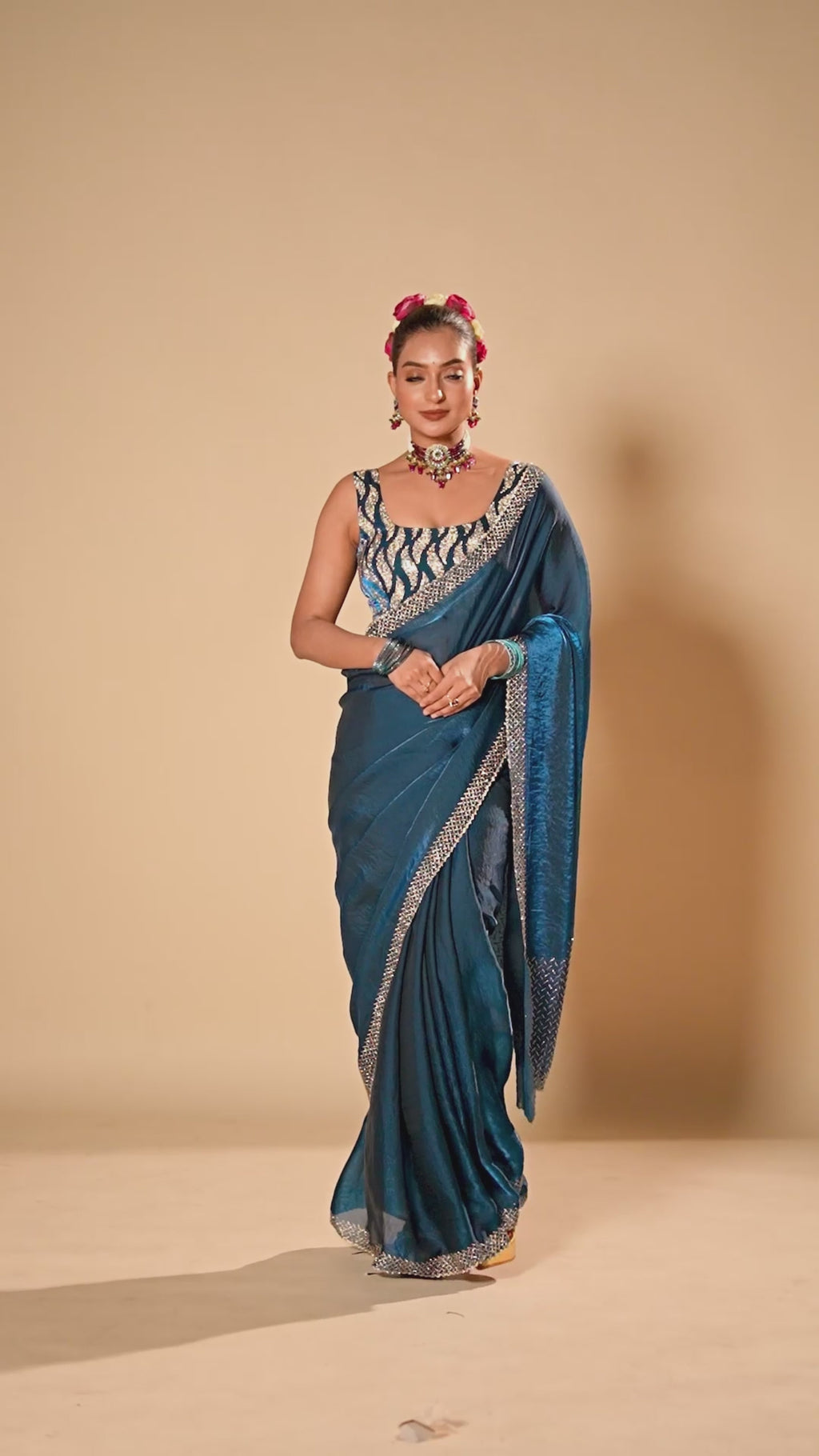 Royal Blue Tissue Silk Saree With Stone Work Border