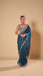 Royal Blue Tissue Silk Saree With Stone Work Border