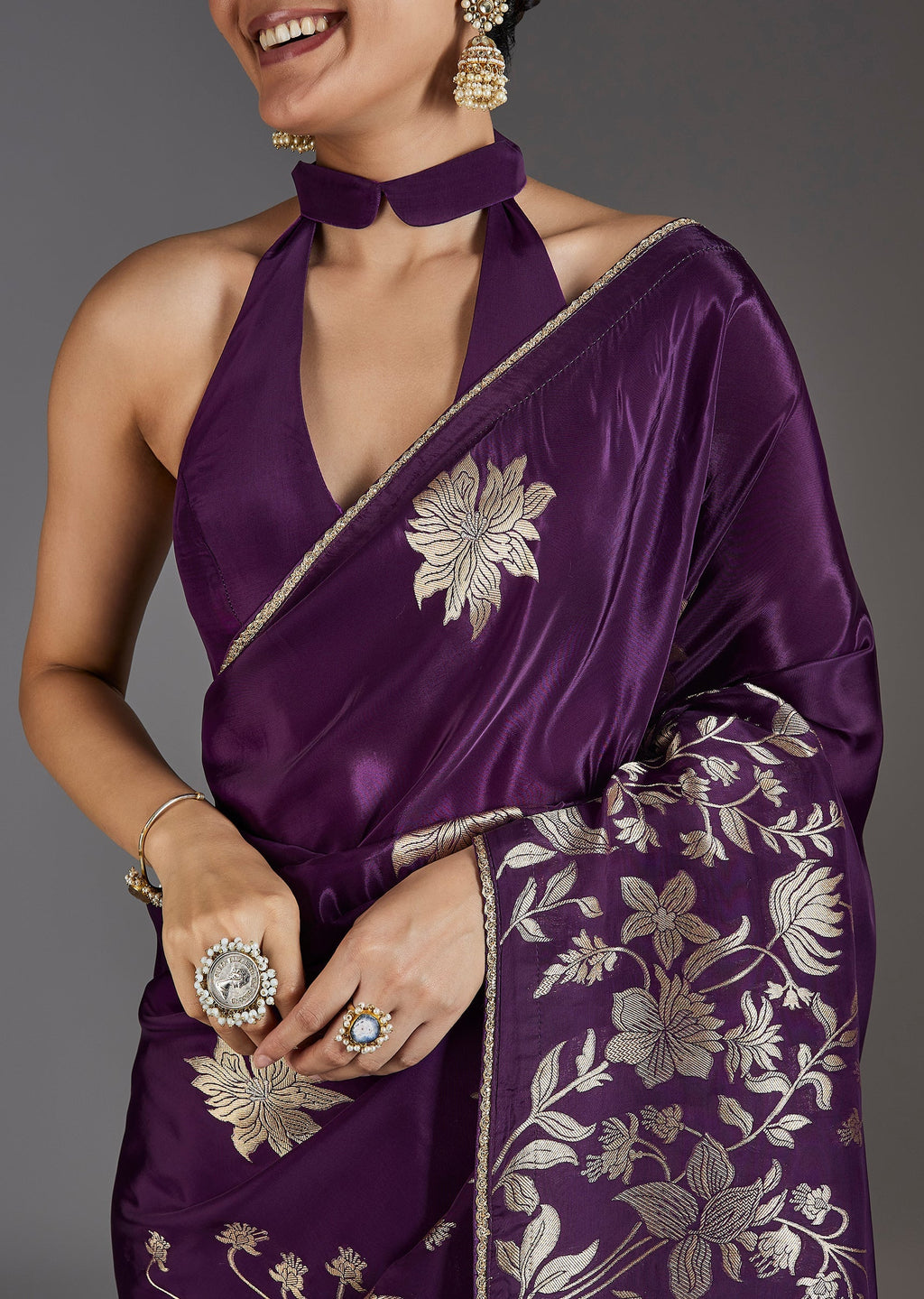 Elegant Purple Dola Silk Zari Butti Saree