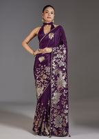 Elegant Purple Dola Silk Zari Butti Saree