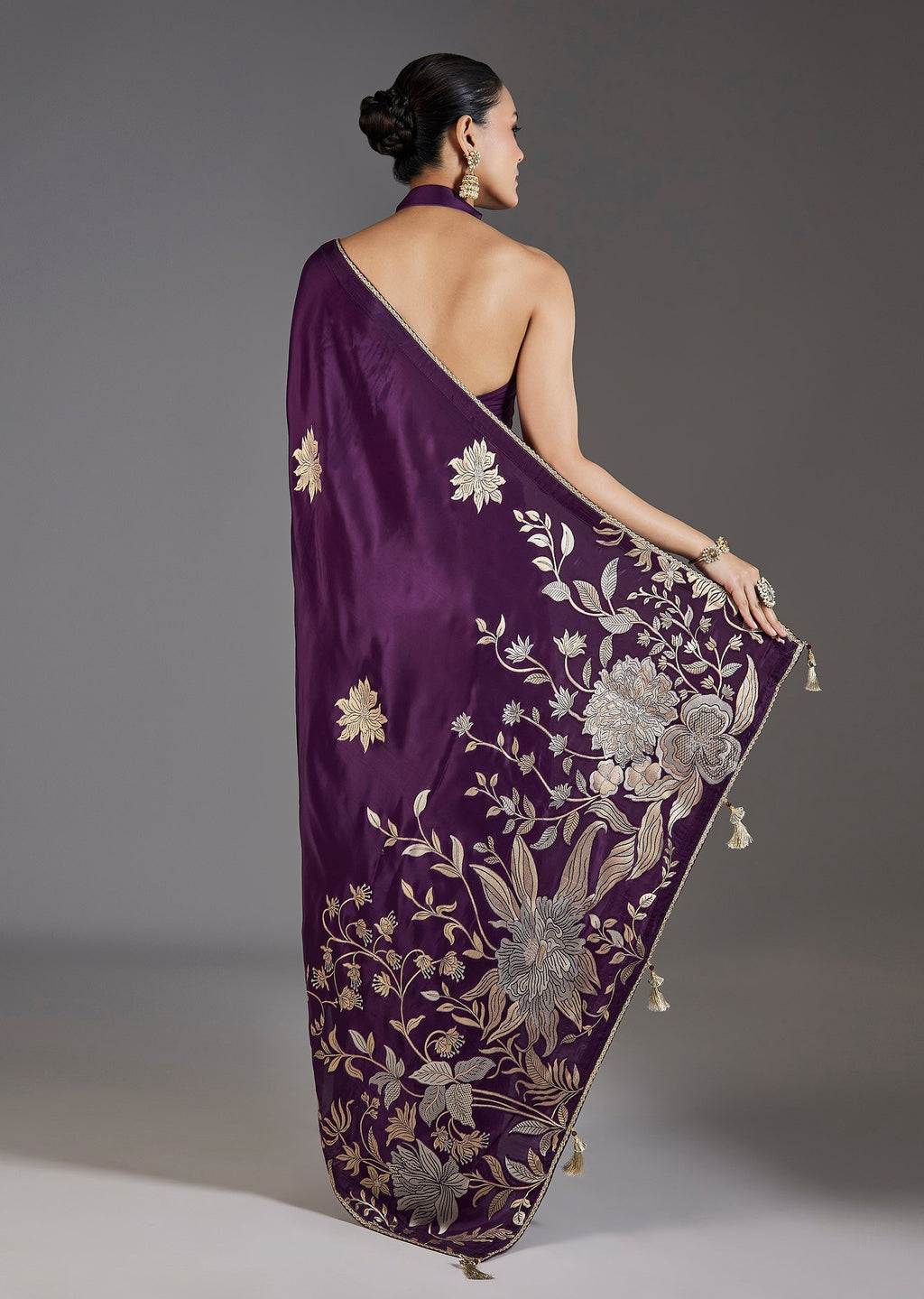 Elegant Purple Dola Silk Zari Butti Saree
