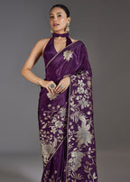 Elegant Purple Dola Silk Zari Butti Saree