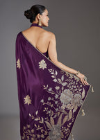 Elegant Purple Dola Silk Zari Butti Saree