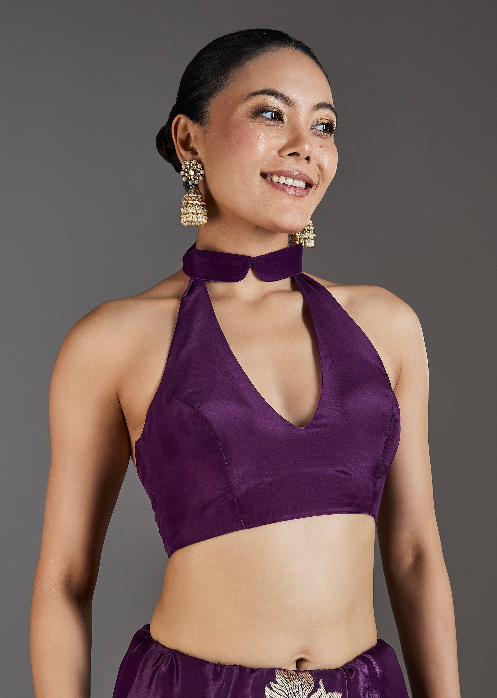 Elegant Purple Dola Silk Zari Butti Saree