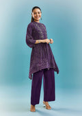 Purple Indo-Western Co-ord Set With Mirror And Cut Dana Work