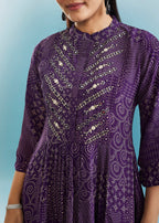 Purple Indo-Western Co-ord Set With Mirror And Cut Dana Work