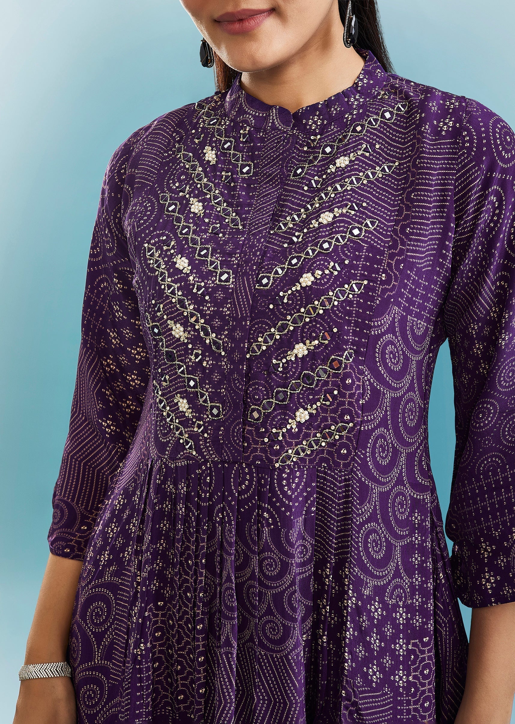 Purple Indo-Western Co-ord Set With Mirror And Cut Dana Work
