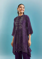 Purple Indo-Western Co-ord Set With Mirror And Cut Dana Work