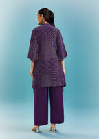 Purple Indo-Western Co-ord Set With Mirror And Cut Dana Work