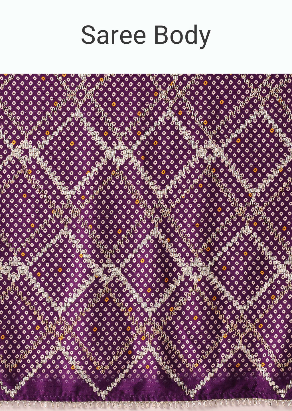 Purple Silk Bandhani Print Saree With Gota Embroidery And Unstitched Blouse Piece