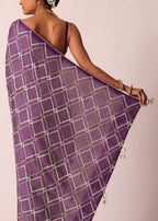 Purple Silk Bandhani Print Saree With Gota Embroidery And Unstitched Blouse Piece