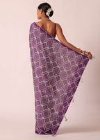 Purple Silk Bandhani Print Saree With Gota Embroidery And Unstitched Blouse Piece