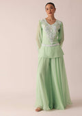 Green Organza Kurta And Palazzo Set With Embroidery And Belt