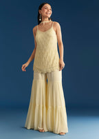 Cream Georgette Kurta Sharara Set With Dupatta