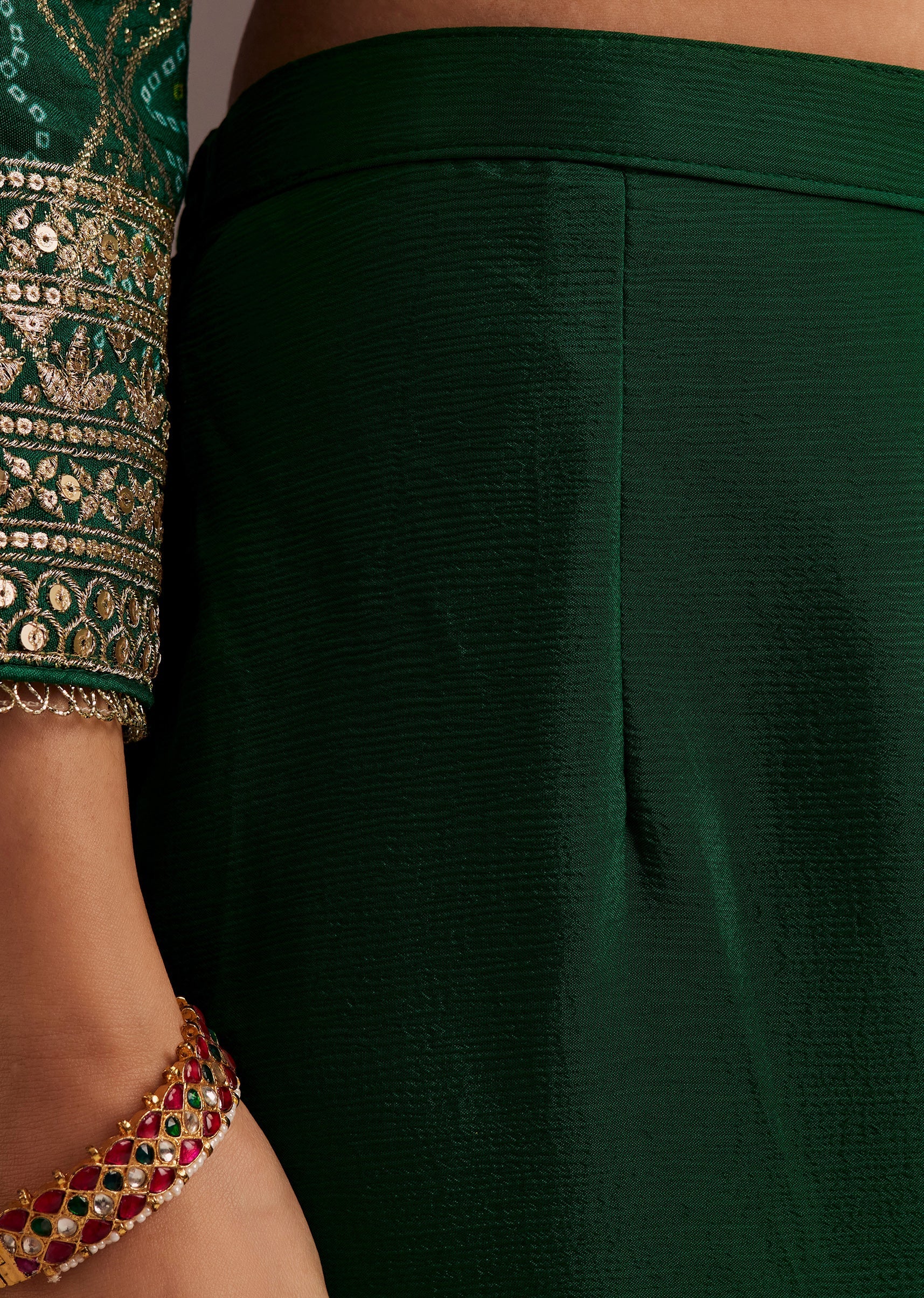 Dark Green Bandhani Zardosi Kurta Sharara Dupatta Set