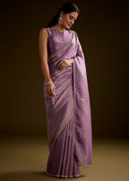 Lilac Tissue Saree With Cutdana Embroidery And Scallop Border