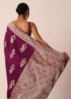 Wine Silk Saree with Butta Detail And Unstitched Blouse Piece