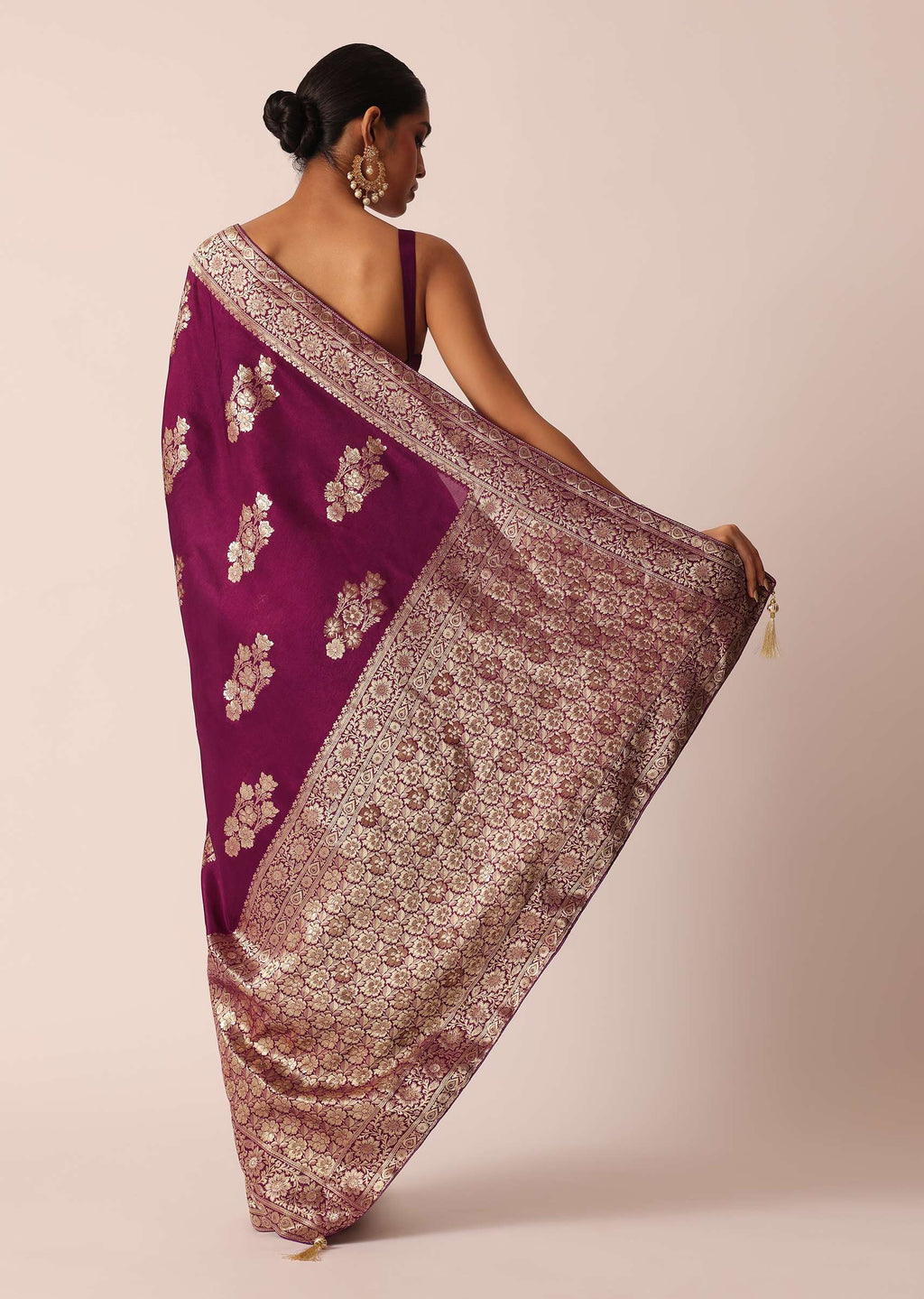 Wine Silk Saree with Butta Detail And Unstitched Blouse Piece