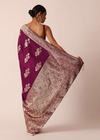 Wine Silk Saree with Butta Detail And Unstitched Blouse Piece